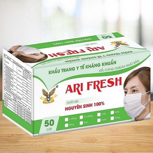 Khẩu trang y tế cao cấp 4 lớp kháng khuẩn chống thấm Ari Fresh hộp 50 cái